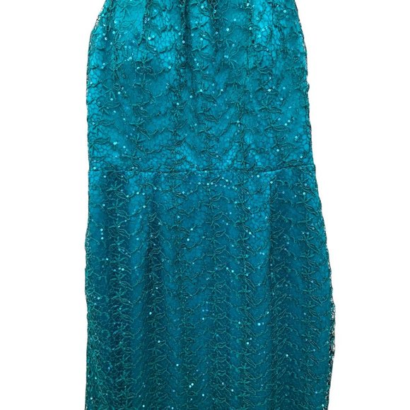 Adrianna Papell Collection Sequins Halter Neck Gown 14 Open Back Turquoise - Picture 9 of 12